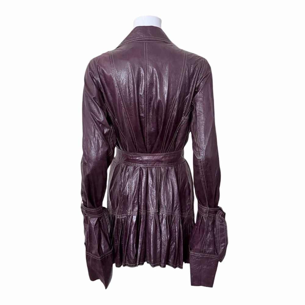 Vintage 90s Grownbeans Karen Groner Leather Trench Coat Size Small Purple Rare - Picture 5 of 11